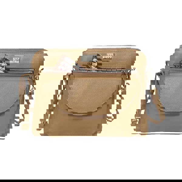 Assots London 'JEAN' Light Tan Real Soft Pebble Grain Leather Crossbody Bag