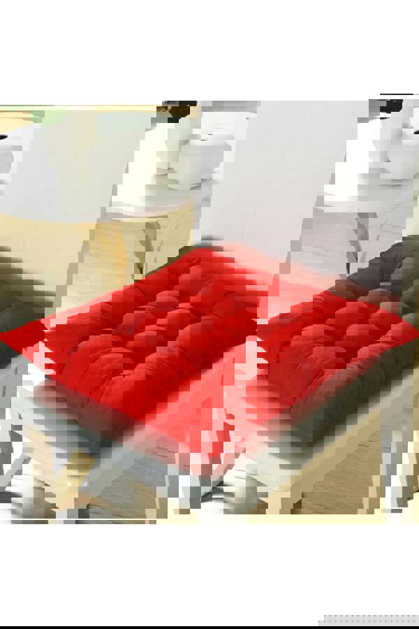 Living and Home 4Pcs Red Soft Seat Pads with Ties for Dining Chairs Desk Chair