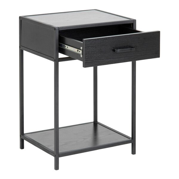 Wyld Haus El Paso Black Bedside Table 1 Drawer Bottom Shelf