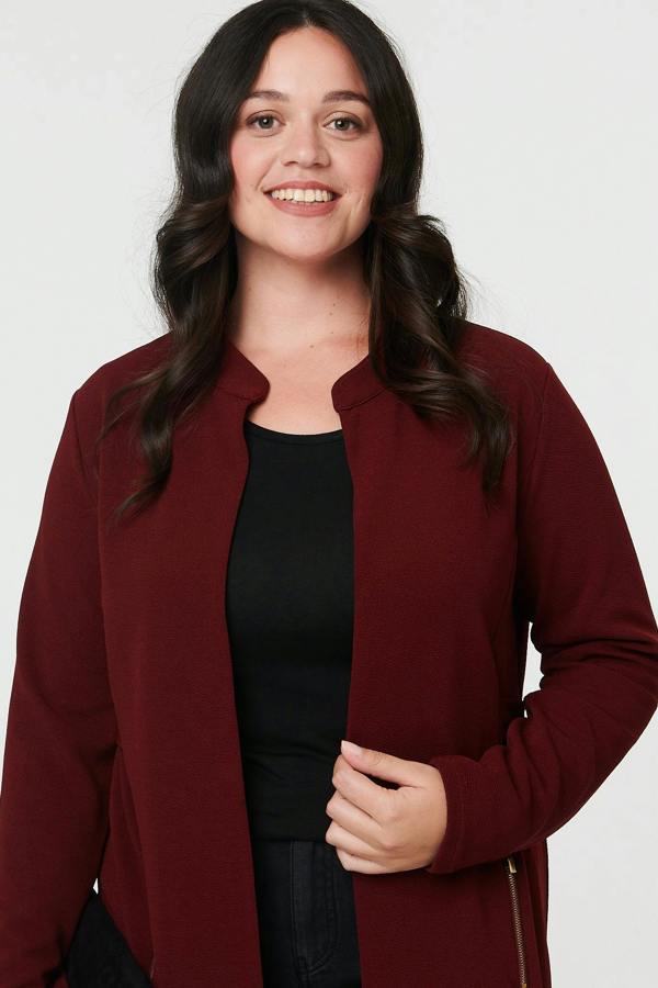 Red | Curve Open Front Longline Knit Jacket