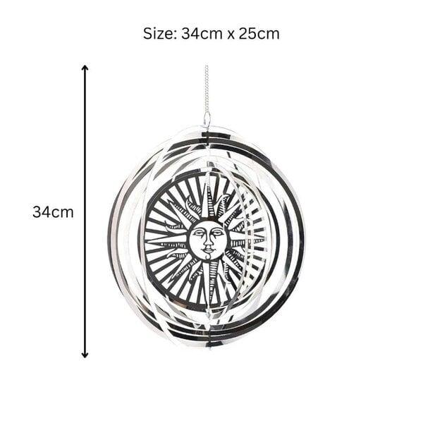 EDH Door Hardware Sun Stainless Steel Hanging Wind Spinner – 34cm x 25cm | 3D Metal Kinetic Garden Ornament & Outdoor Wind Sculpture