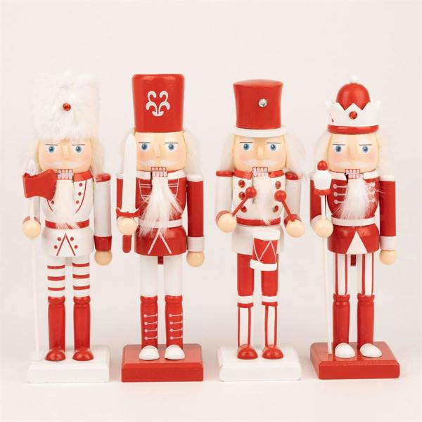 25cm Red Wooden Nutcrackers Soldiers King Drummer Christmas Ornament 4pcs Set image 5