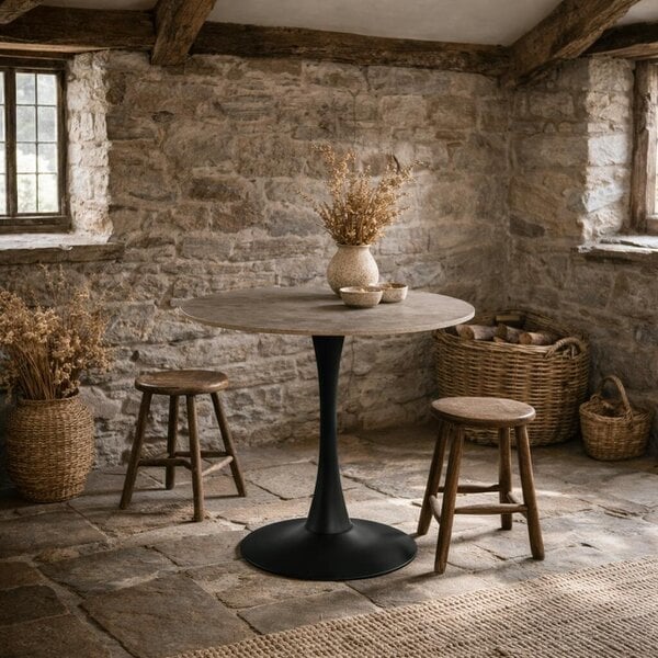 Wyld Haus Cloverfern Brown Ceramic Round Dining Table Black Base