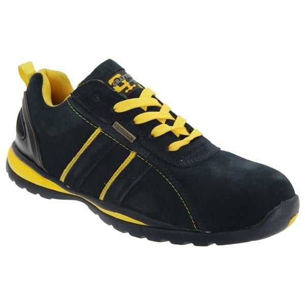 Grafters Men's Safety Toe Cap Trainer Shoes - Navy Blue/Yellow