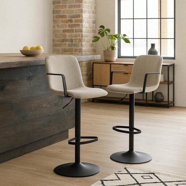 Wyld Haus Set of 2 Bamako Swivel Beige Chenille Bar Stool Adjustable Height
