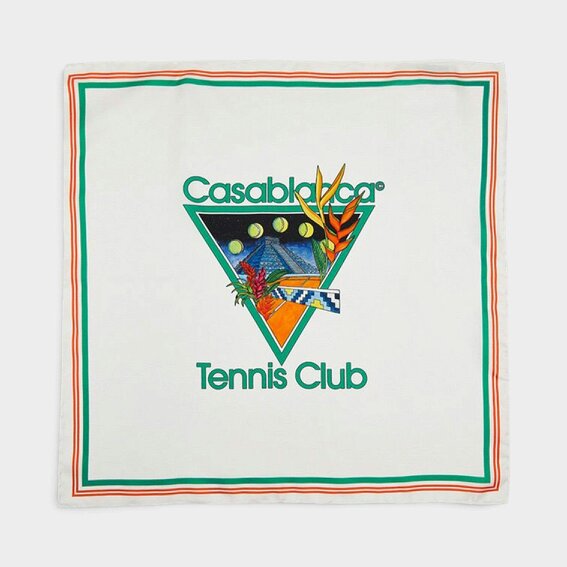 Casablanca Logo Silk Twill Scarf Tennis Club White