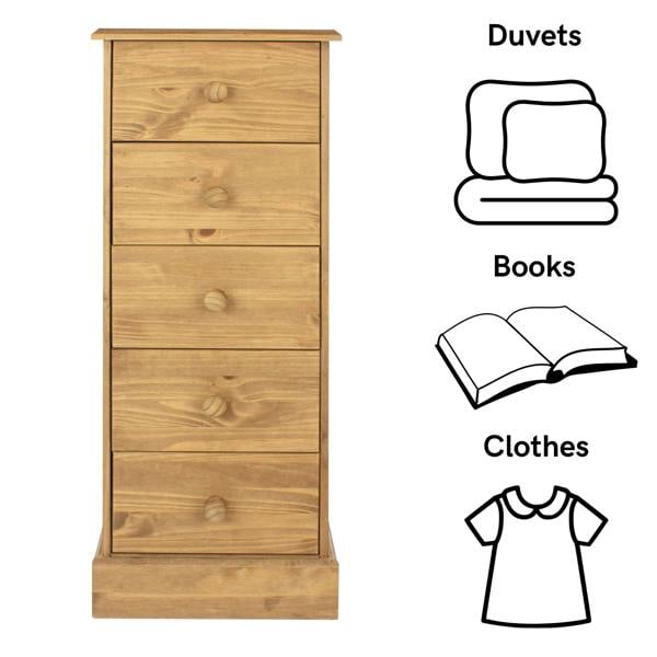Core Products Cotswold 5-Drawer Narrow Chest of Drawers