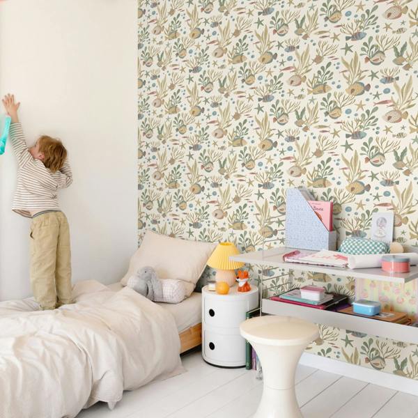 Grandeco Nemo Sealife Fish Nursery Textured Wallpaper, Ochre