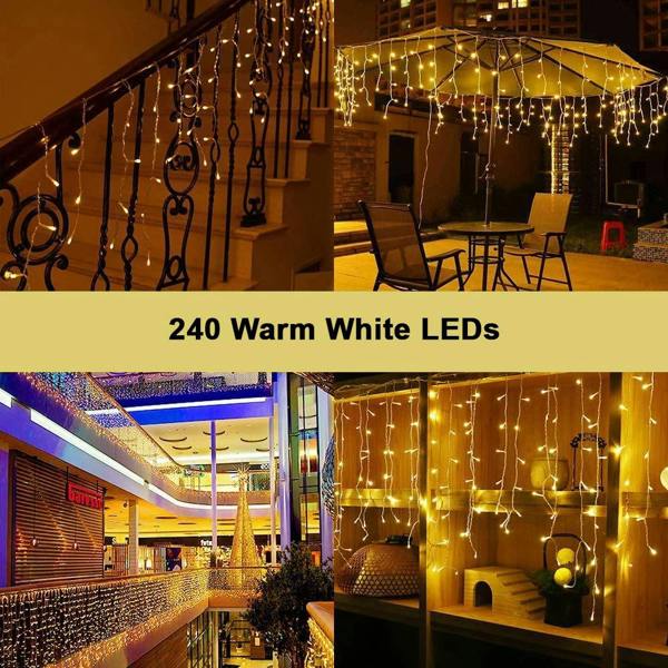 Warm White LED Icicle Christmas Lights Family, 240 or 480 LEDs, 8 Modes, Timer and Memory image 9