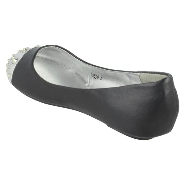 Spot On Ladies Spot On Flat Casual Ballerina Studded Metal Toecap