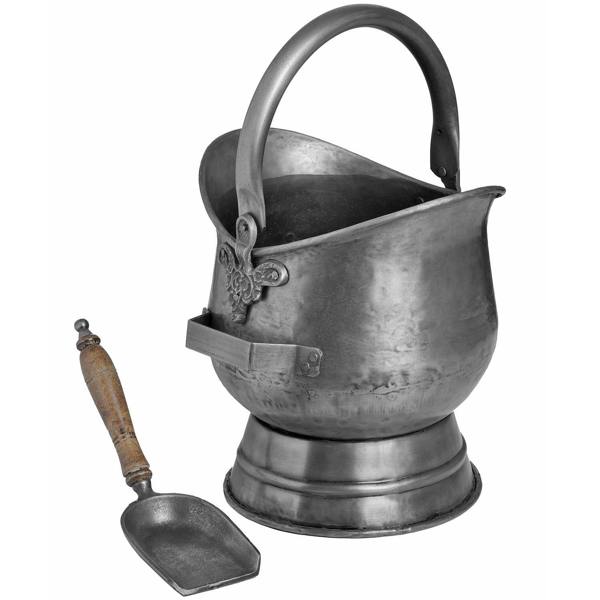 Hill Interiors Antique Steel Coal Bucket With Shovel - Silver
