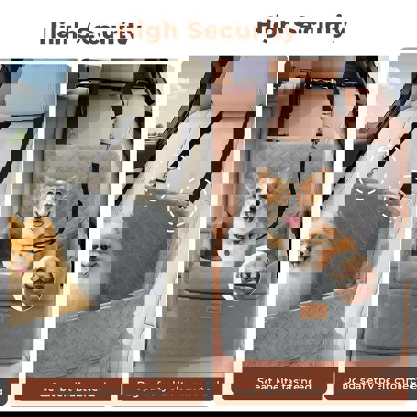 Skylos Dog Booster Car Seat Cosy Cats Pet Travel Bed with Safety Leash Grey