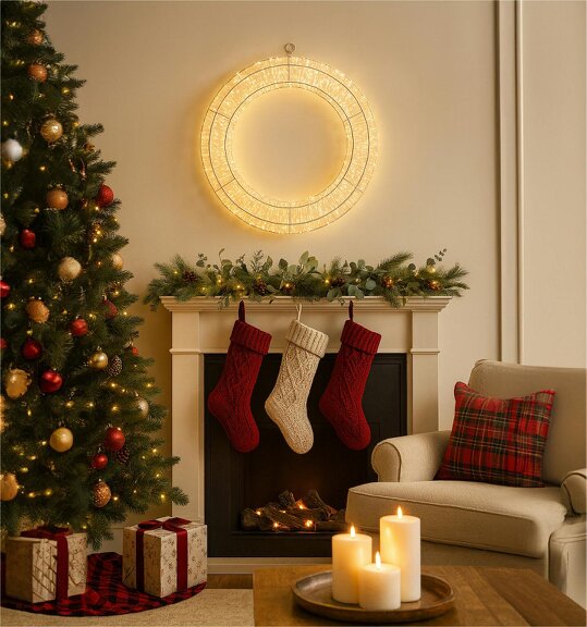 Scotts of Stow Xmas Haus Pre Lit LED Heart Shape with 5m Lead Timer Power Supply
