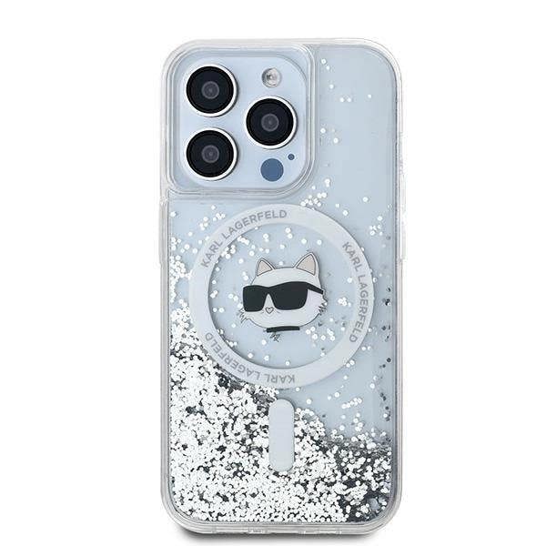 Karl Lagerfeld Liquid Glitter Choupette Head Case with MagSafe for iPhone 15 Pro Max 6.7" Clear - KLHMP15XLGCHSGH
