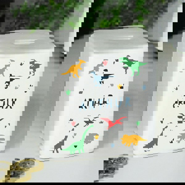 Personalised Memento Company Personalised Dinosaur Ceramic Square Money Box