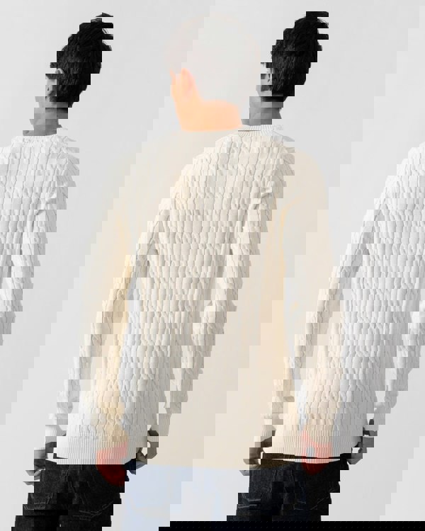 GANT Mens Cotton Cable Knit Crew Neck Jumper - 130 Cream