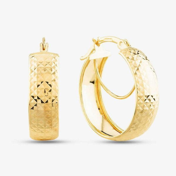 T. H. Baker 9ct Yellow Gold Diamond Cut Double Hoop Earrings 1.51.2219