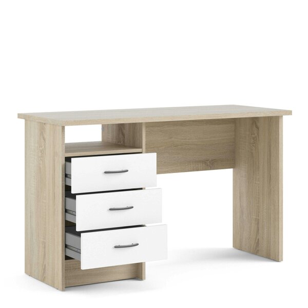 Wyld Haus Billabong Natural Oak Wood Office Desk 3 White Drawers