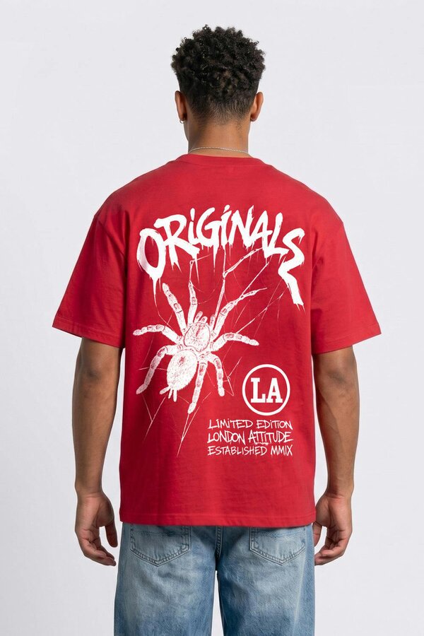 London Attitude Originals Oversized Heavyweight Spider Graphic T-Shirt - Red