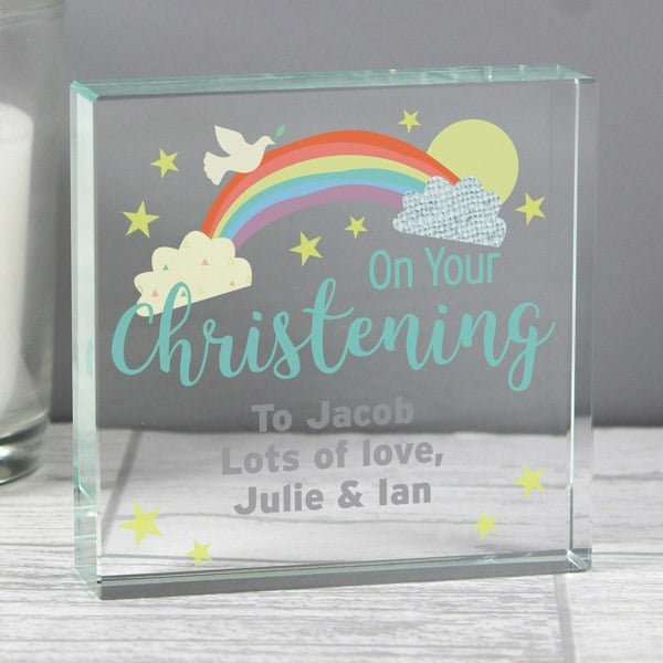 Personalised Memento Company Personalised On Your Christening Rainbow Crystal Token