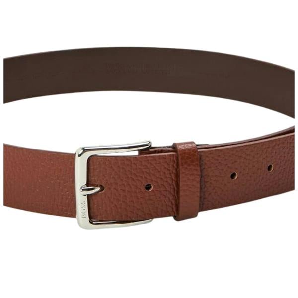 Boss Logo Leather Belt - Medium Brown - 