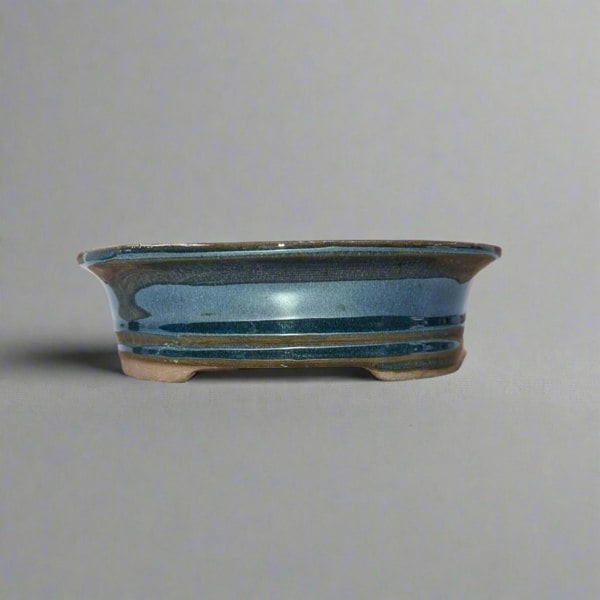Yorkshire Bonsai 16cm Glazed Bonsai Pot | Oval | 16cm x 12cm x 4cm | Blue