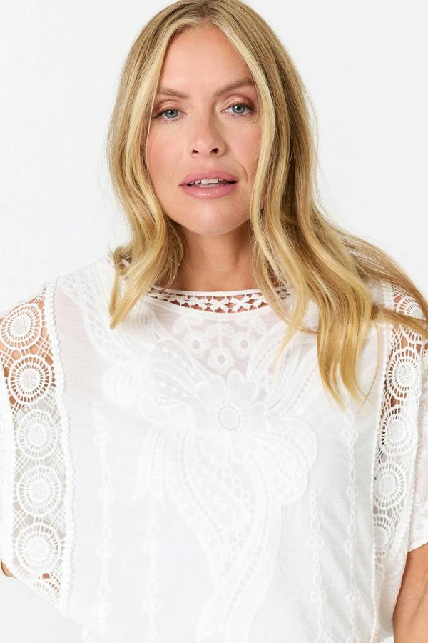 White | Embroidered Crochet Texture Blouse