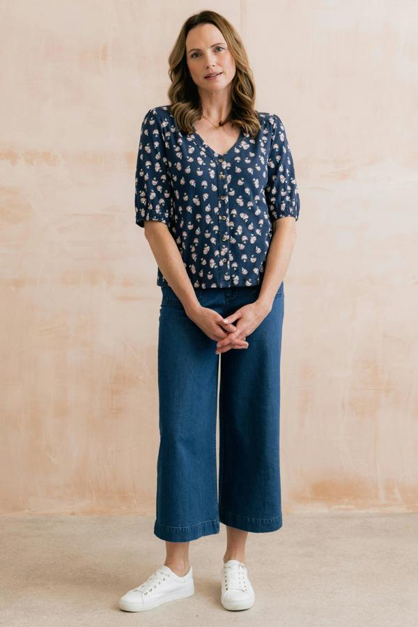 Lily & Me Meadow Blossom Organic Cotton Jersey Blouse Navy