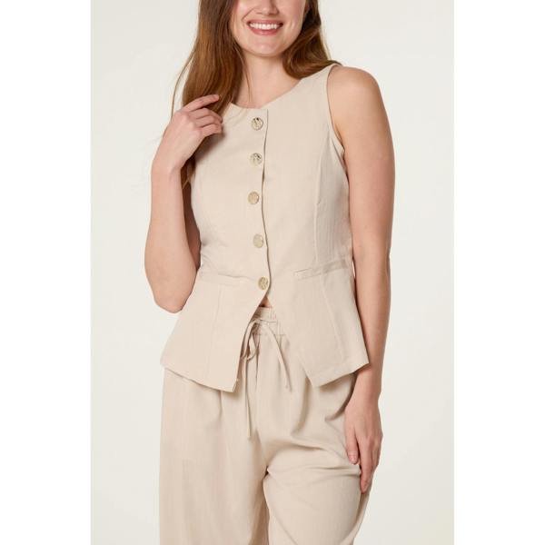 Blue Vanilla Round Neck Button Through Vest & Trouser Set