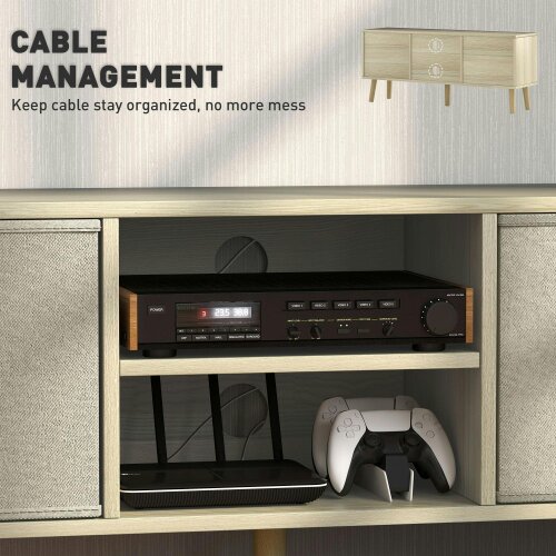 Wyld Haus Lepa Yoha 110cm Natural Wood TV Storage Cabinet With Fabric Fold Down Drawers For Screens Up To 50 Inches