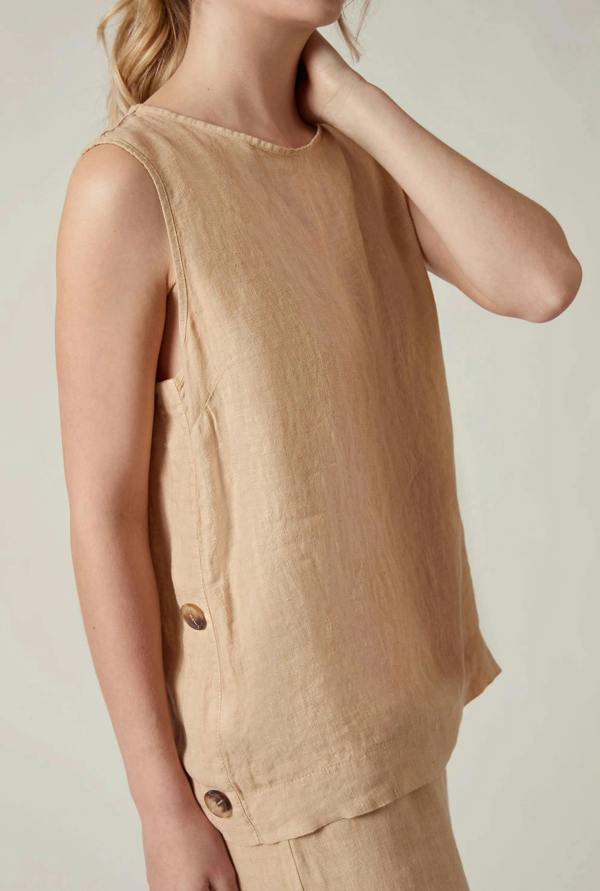 James Lakeland Sand Linen Sleeveless Top
