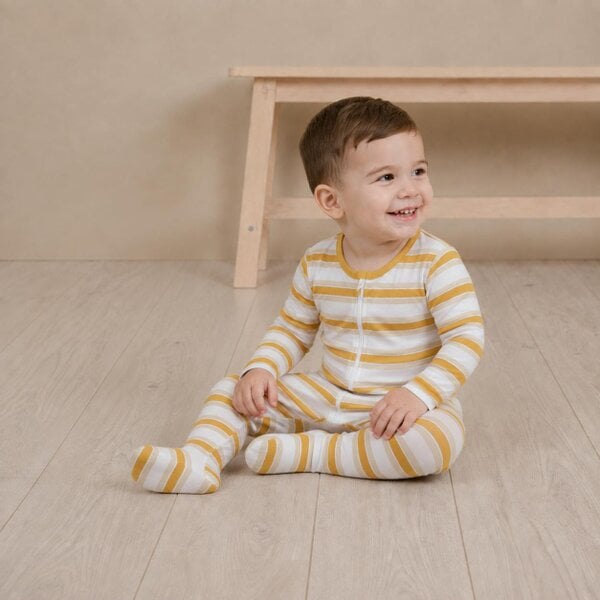 Mini Cuddles Striped Sleepsuit (Mustard & White)