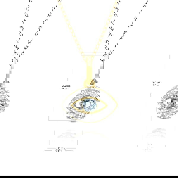 135P2101039 ECFEW™ Dainty Evil Eye Blue Topaz & Diamond Pendant in 9ct Yellow Gold Dimensions