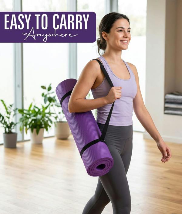 ROMIX Yoga Mat 10mm Thick, 180 x 60cm Non Slip Foam Exercise Mat with Carry Bag and Strap