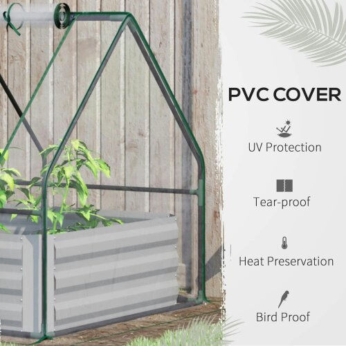 Bobobiy Raised Garden Bed with Greenhouse, Steel Planter Box with Plastic Cover, Dual Use for Flowers, Fruits and Herbs, 127L x 95W x 92H cm