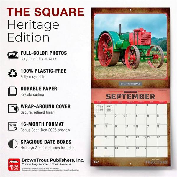 Vintage Tractors Calendar 2027, Wall Calendars, Month To View, Transport, Gift