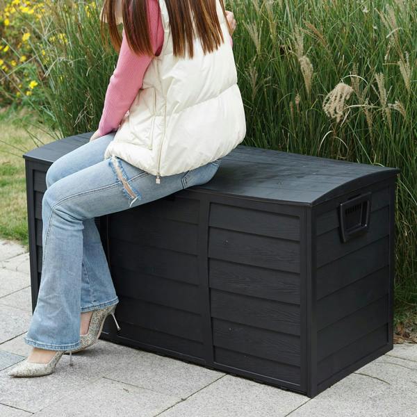 Gr8 Garden 300L Black Plastic Garden Storage Box with Lid for Cushions & Tools
