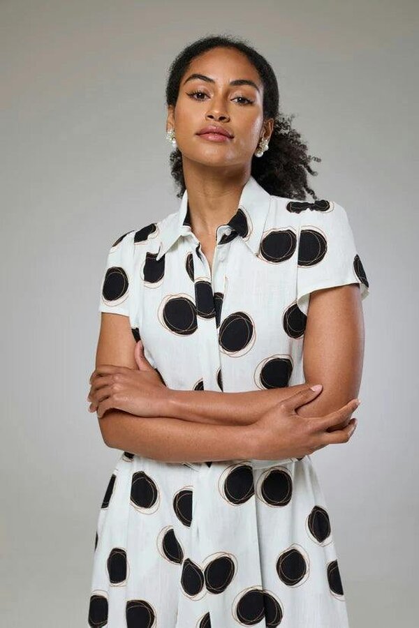 Lioness by TF Absolute Polka Dot Linen Short Sleeve Shirt Dress