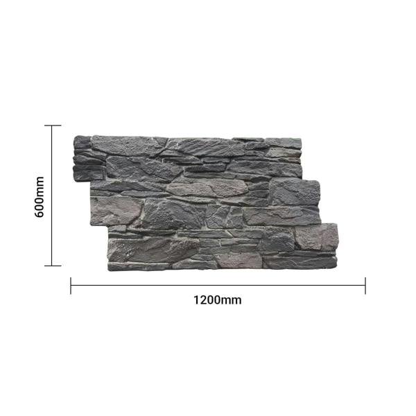 ENER-J Rustic Stacked Slate PU Wall Panel, Charcoal Finish, Size:1200 x 600 x 60 mm (Pack of 2)