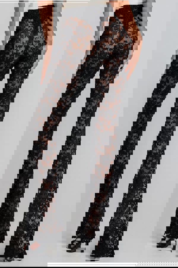 Bootcut Scalloped Lace Trouser - Black TR389