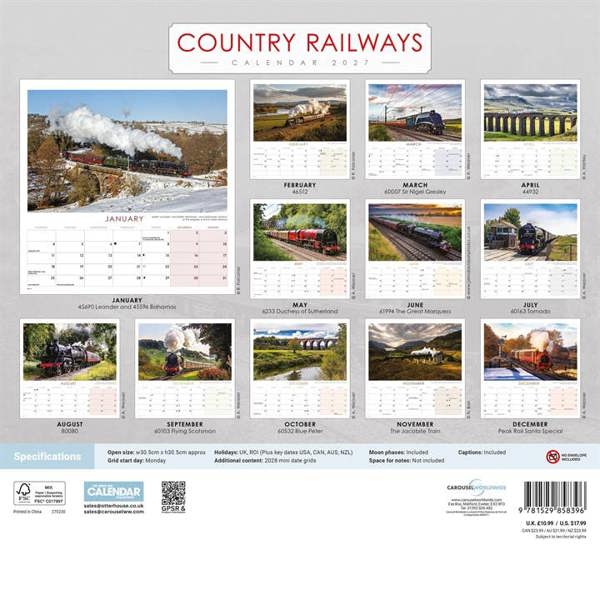 Country Railways Calendar 2027, Wall Calendars, Month To View, Transport, Gift