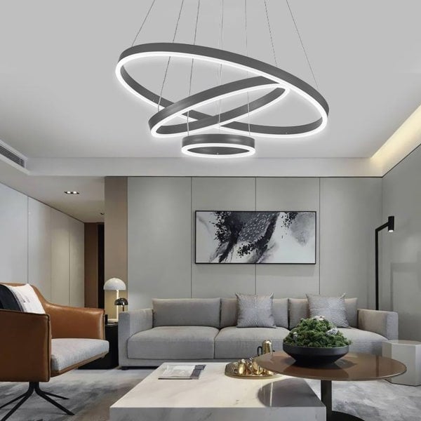 Modern 3 Ring Aluminum Round Hanging LED Pendant Light Chandeliers Living and Home Non-dimmable
