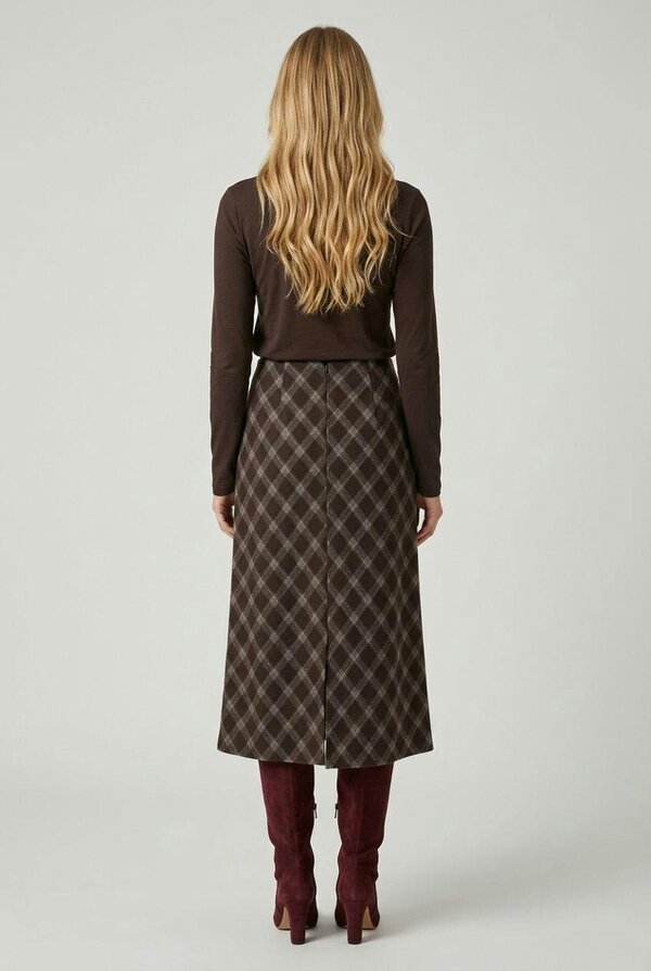 Izabel London Checkered Print High Waist Midi Skirt