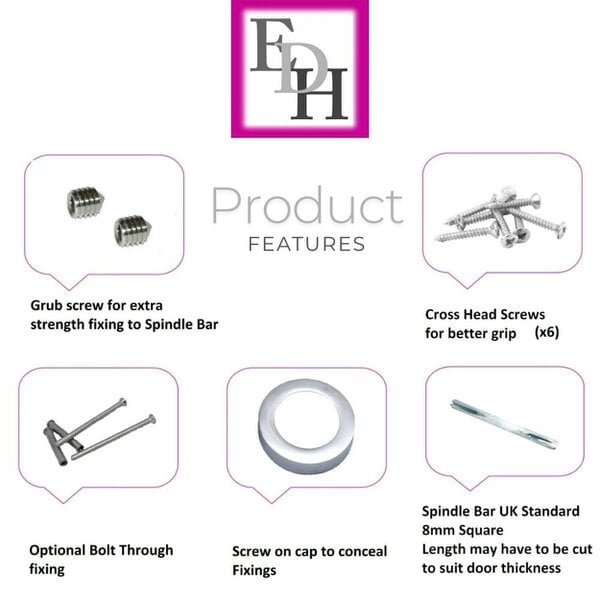 EDH Door Hardware Modern Chrome Straight T-Bar Door Handles with Round Rose + Tubular Latch