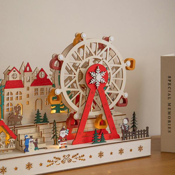 Samuel Alexander 45cm Light Up Wooden Christmas Village Scene with Rotating Ferris Wheel