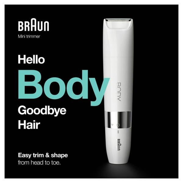 Braun Body Mini Trimmer BS1000, Electric Body Hair Removal for Women and Men, White