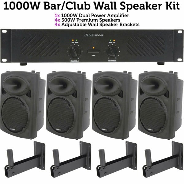 PRO Bar Club Sound System 4x Loud Wall Speaker 2 Channel 1000W Music Player Kit