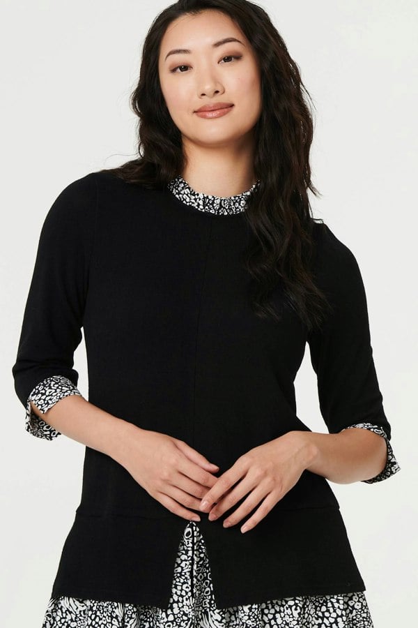 Black | Layered Ruffled Shirt Jumper Top
