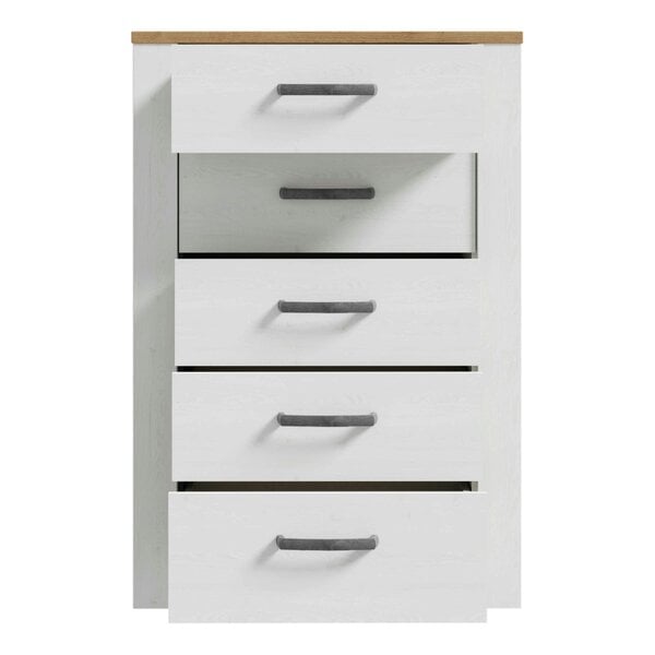 Wyld Haus Kyoto White and Natural Oak Wood 5 Drawer Narrow Storage Chest