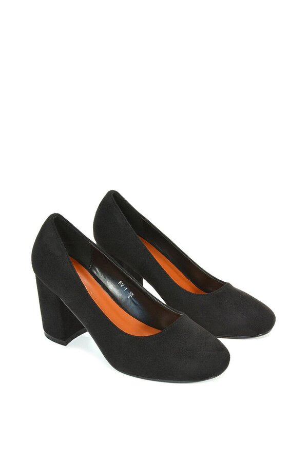 XY LONDON Round Toe Mid Block Heel Court Shoe Heels